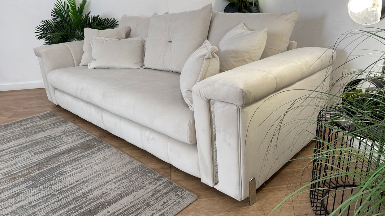 Sofology The Oscar Fabric 4 Seater Silver Trim in Super Matt Velvet Ecru