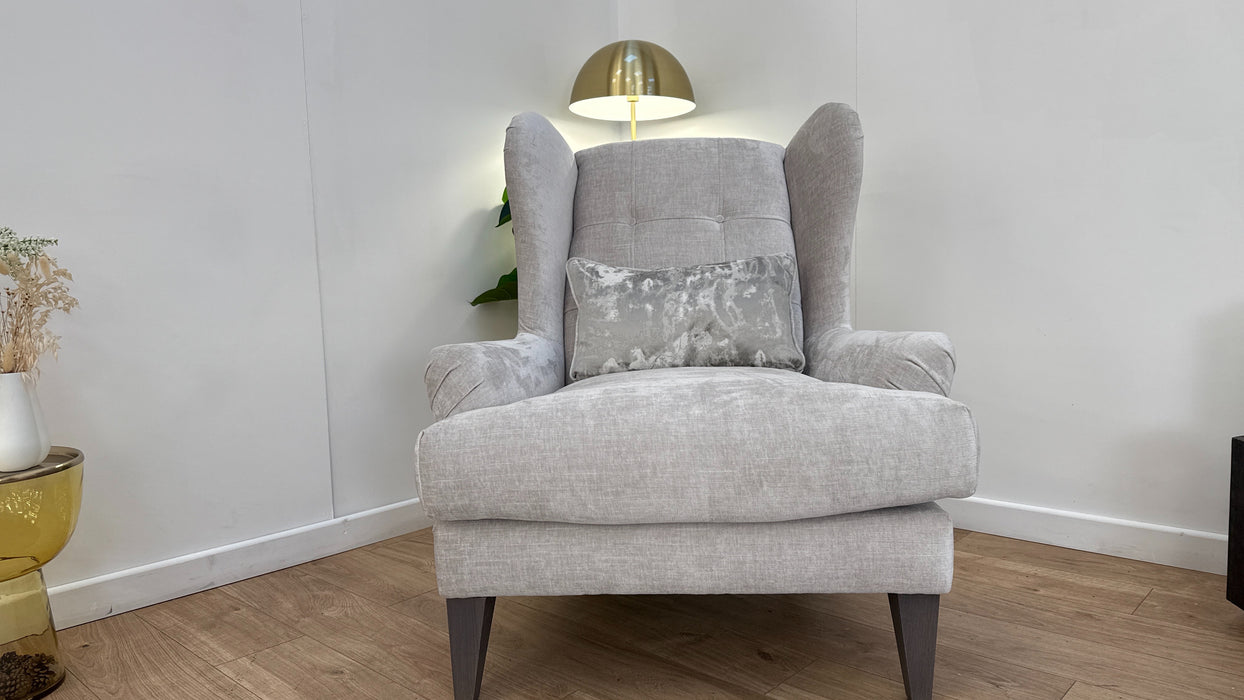 Sofology Highgrove Fabric Accent Chair in Chenille Oyster/ Brushed Metal Mix