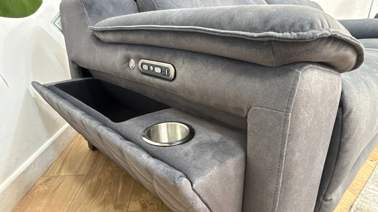 Sofology Benz Fabric 3 Seater Power Recliner/Headrest Heated Seats in Lifestyle Flecked Charcoal