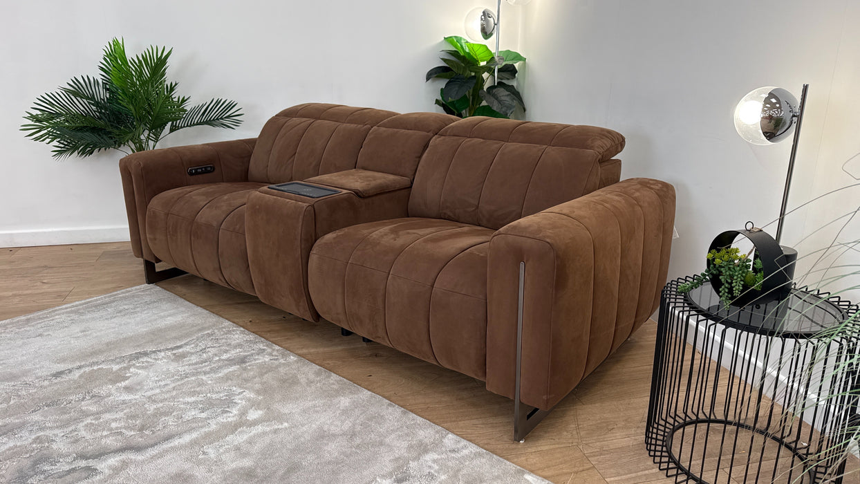 Sofology The Paramount Fabric 2.5 Seater Console Power Recliner/Headrest Speakers in Lifestyle Nubuck Feel Pecan