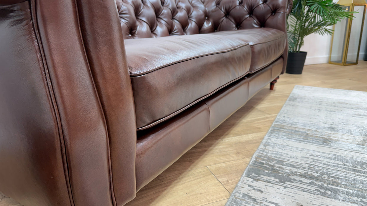 Sofology Darcy Leather 3 Seater without Studs in Trusty Supersoft Sheen Chestnut