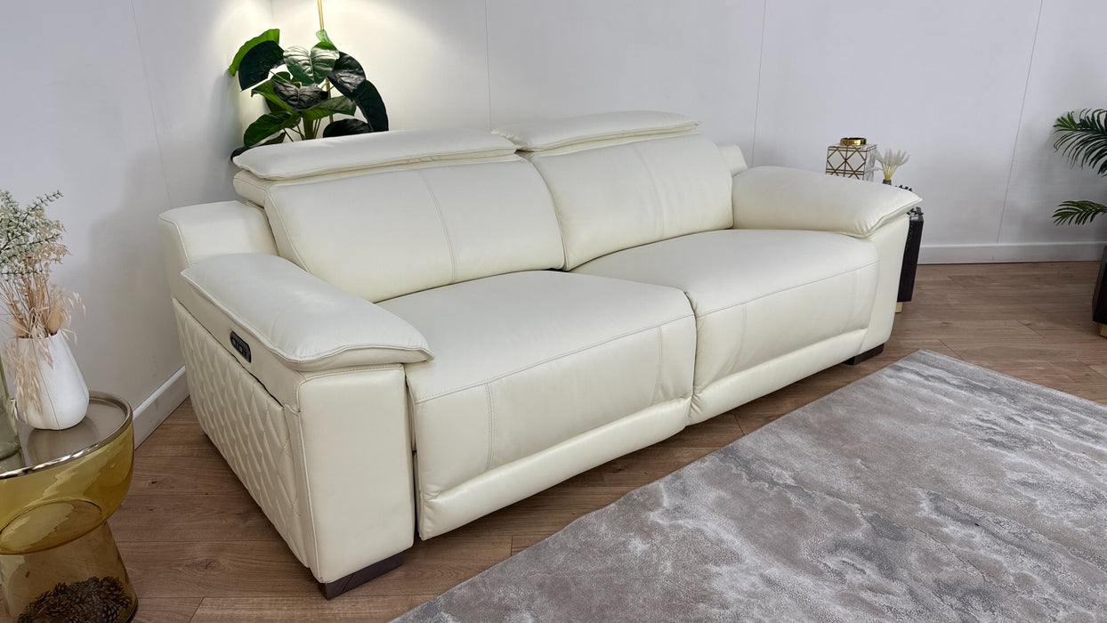Sofology Benz Leather 3 Seater Power Recliner/Headrest in Trusty Sheen White