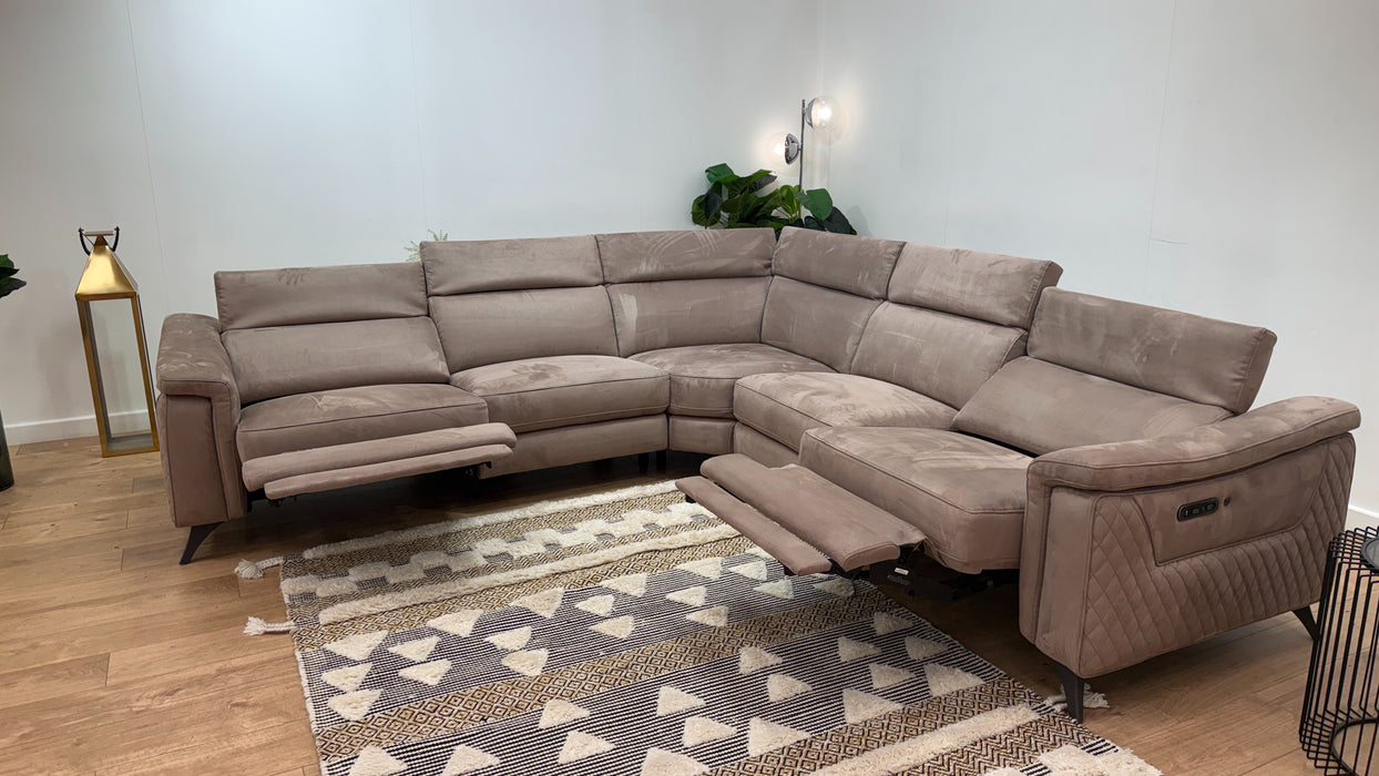 Sofology Ezra Fabric 3 Corner 3 Power Recliner/Headrest Heated Seats in Lifestyle Plush Nutmeg