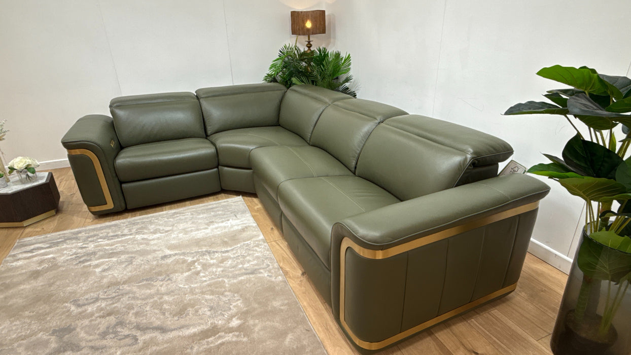 Sofology Plaza Leather 1.5 Corner 3 Seater Power Recliner/Headrest Heated Seats in Trusty Embossed Dark Olive