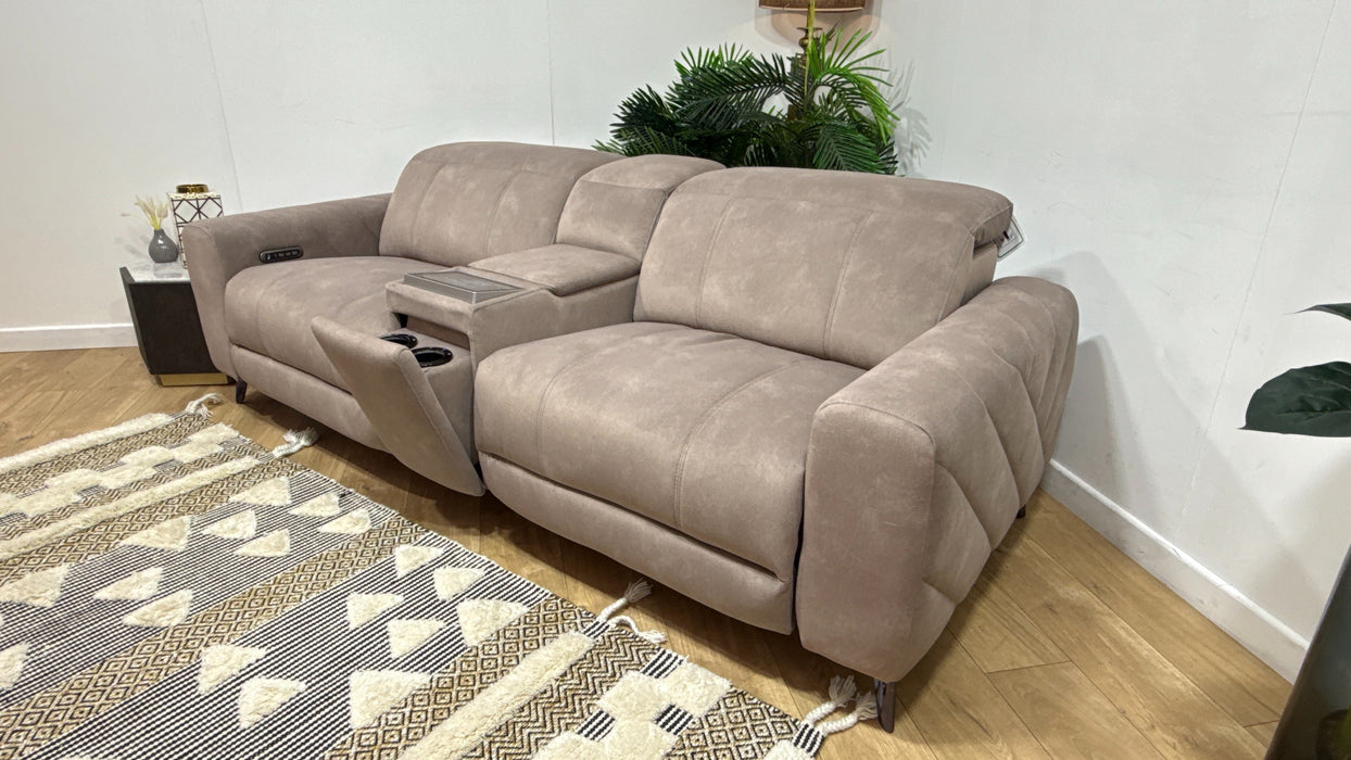 Sofology Allure Fabric 2.5 Seater Screen Console Power Recliner/Headrest Heated Seats Lumbar Speakers in Lifestyle Flecked Nutmeg