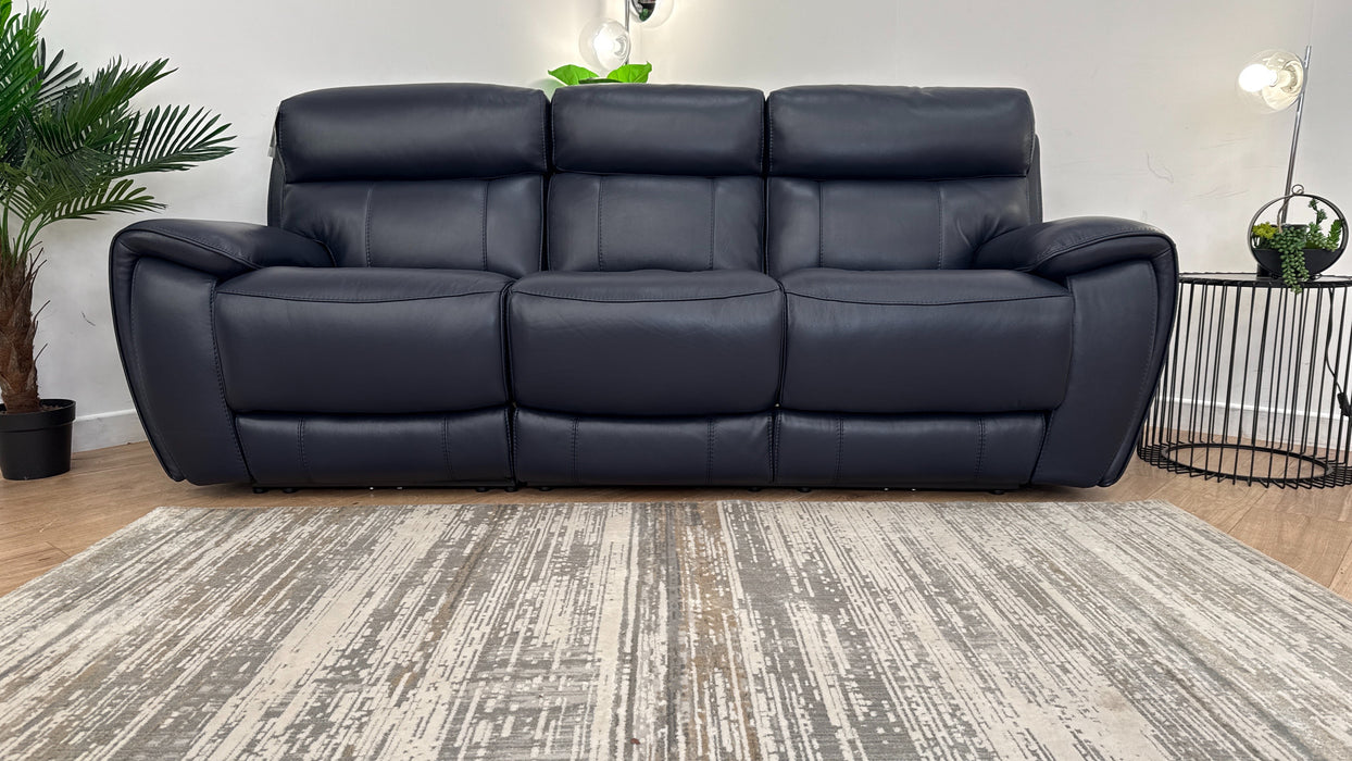 Sofology The Radleigh 3 Seater Recliner in Trusty Soft Sheen Leather Navy Blue