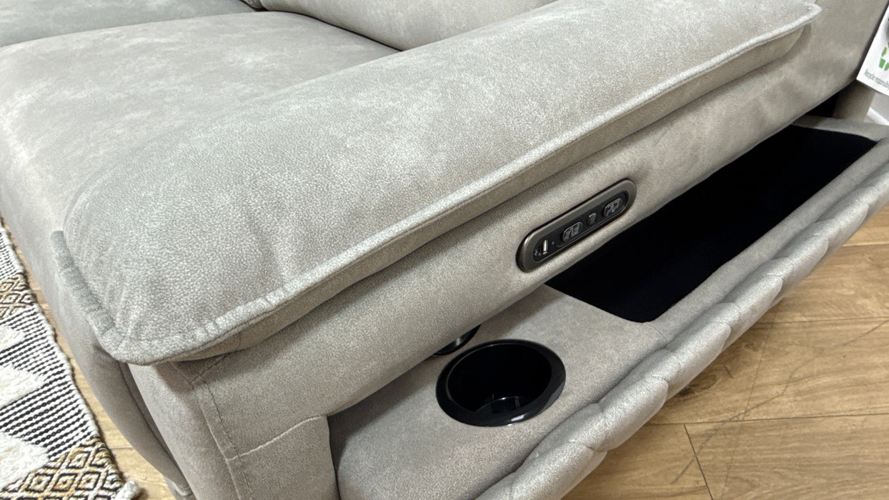Sofology Benz Fabric 3 Seater Power Recliner/Headrest in Lifestyle Flecked Stone