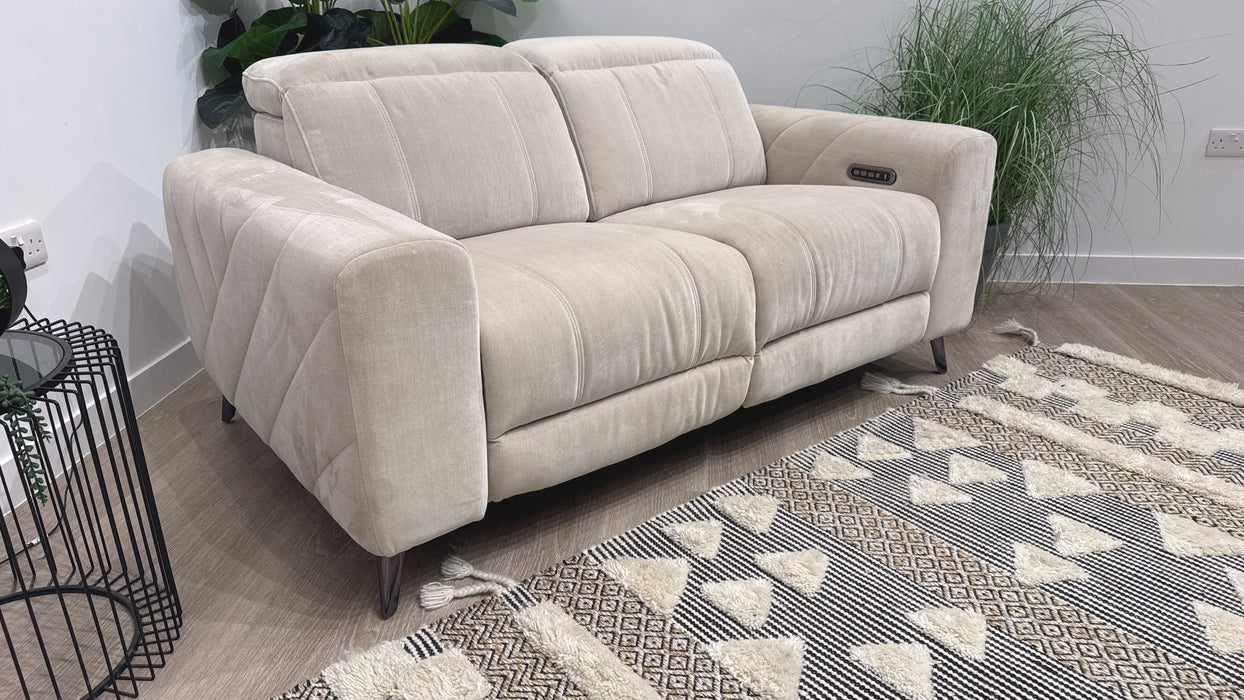 Sofology Allure Fabric 2 Seater Power Recliner/Headrest Lumbar Support in Relaxed Chenille Cotton
