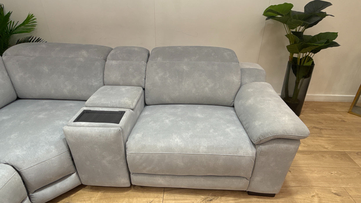 Sofology Portland Fabric 3 Corner Console 1.5 Power Recliner/Headrest Heated Seats in Lifestyle Flecked Silver