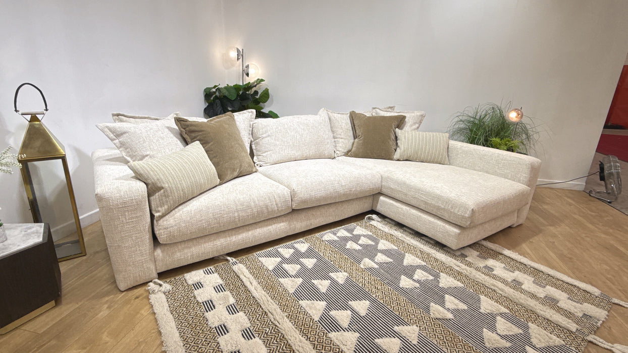 Sofology Cove Fabric Grande Chaise Light Wood Panel in Artisan Chenille Ecru Mix