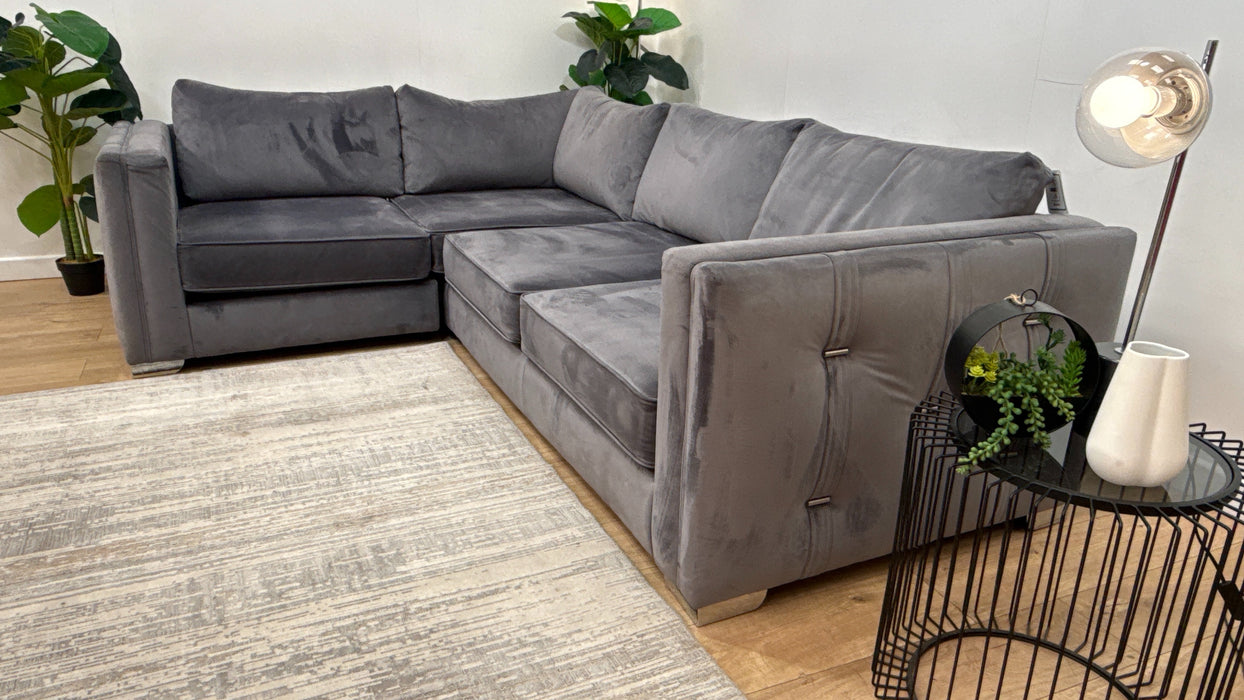 Sofology Titan Fabric 1 Corner 2 Full Back in Titan Smooth Velvet Steel/Grey Mix