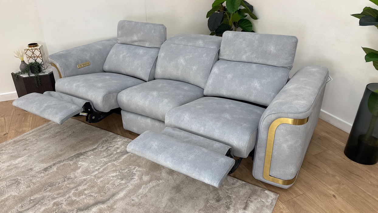 Sofology Plaza Fabric 3 Seater Power Recliner/Headrest in Lifestyle Flecked Silver