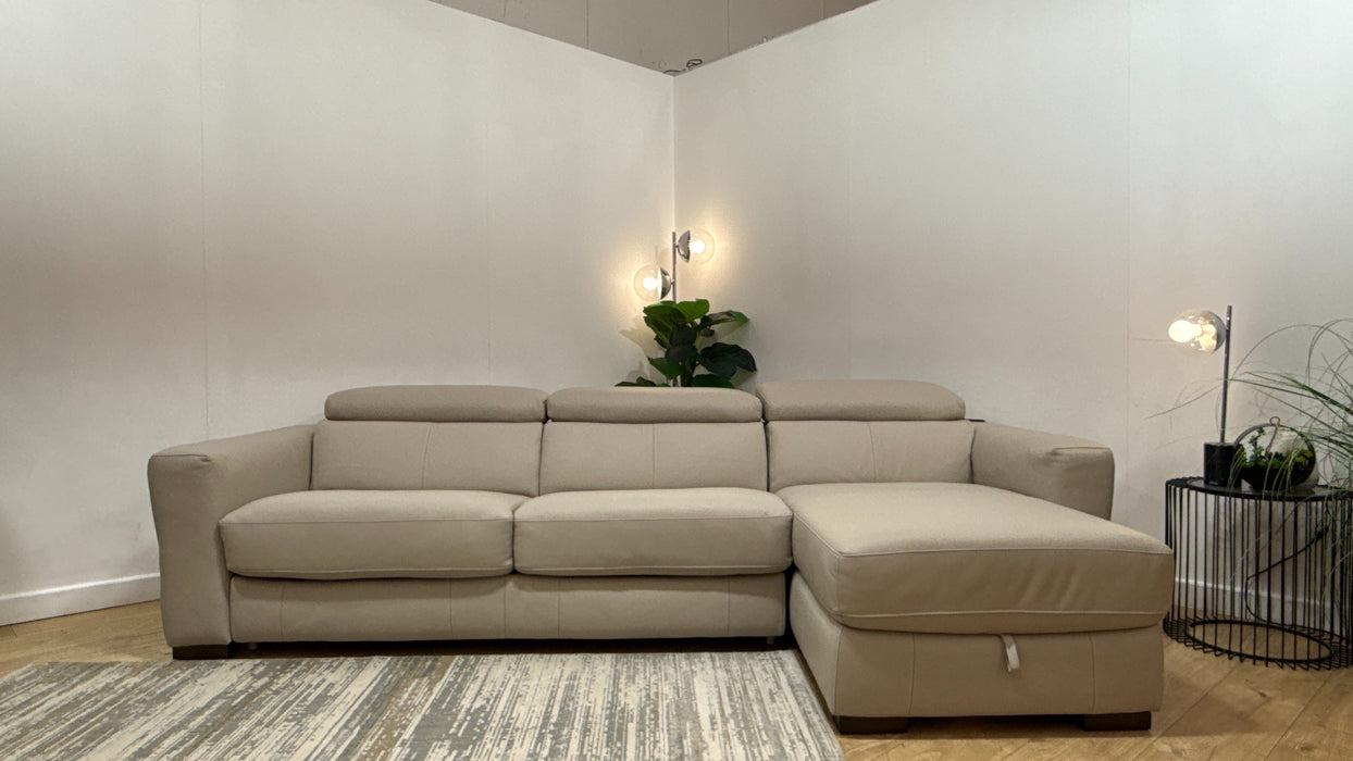 Sofology Metropolitan Leather 4 Seater Chaise Sofa Bed with Storage in Trusty Matt Plus Stone