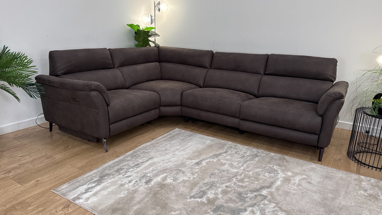 Sofology The Missouri 1 Corner 3 Fabric Recliner Sofa in Lifestyle Embossed Cappuccino