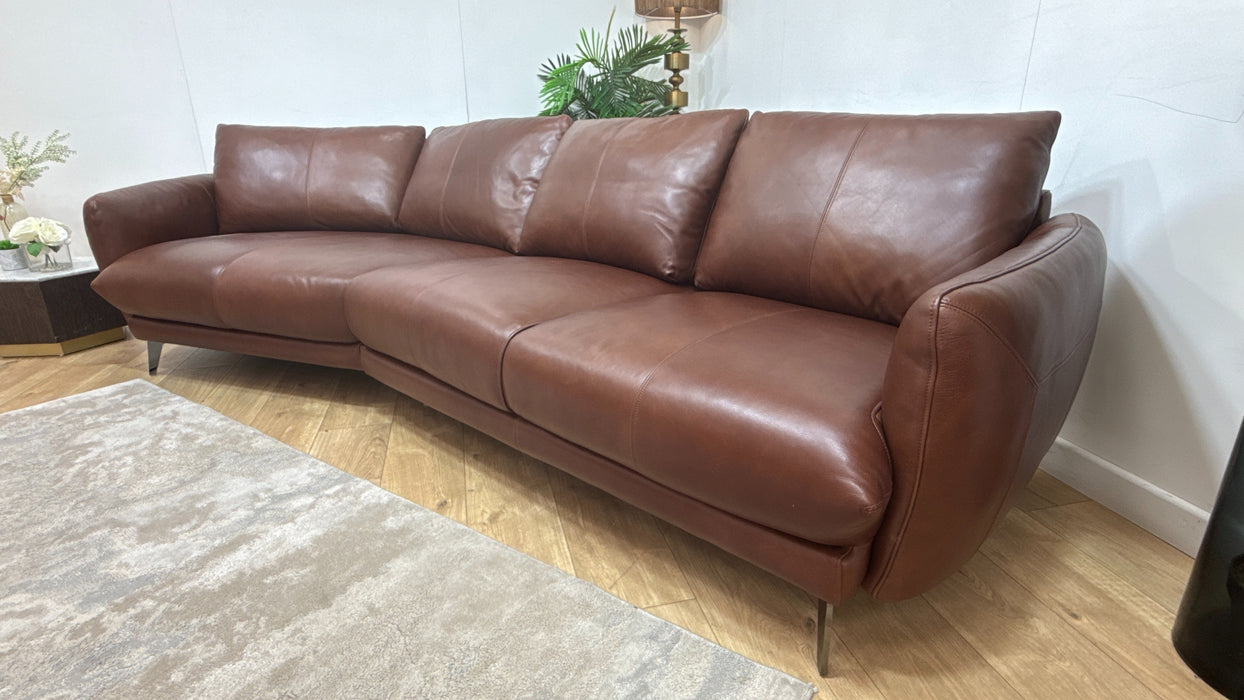 Sofology Adler Leather 4 Seater Asymmetric in Relaxed Soft Brown
