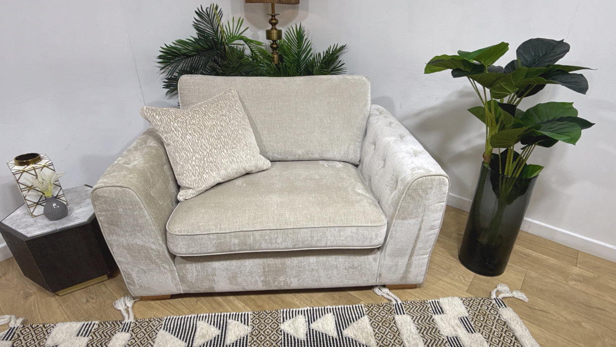 Sofology Valentina Fabric Loveseat Full Back Foam Seat in Luxury Chenille Mist Mix