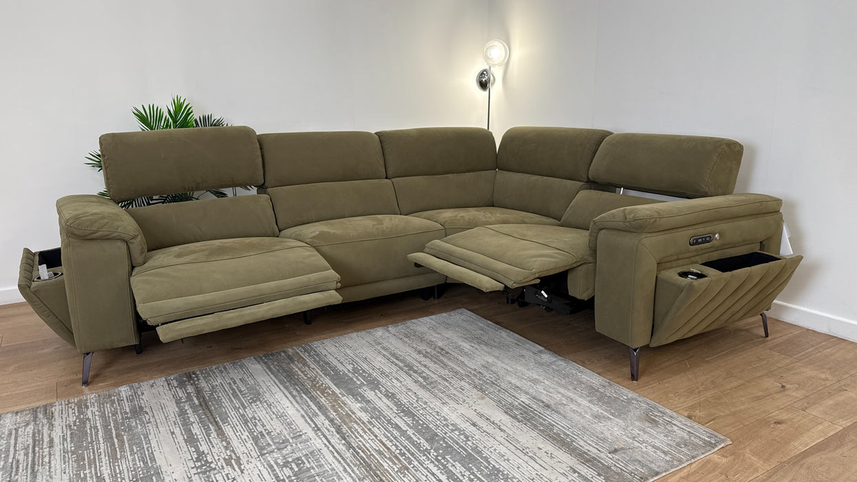 Sofology The Fratelli Fabric 3 Corner 1.5 Seater Power Recliner/Headrest in Lifestyle Nubuck Feel Moss