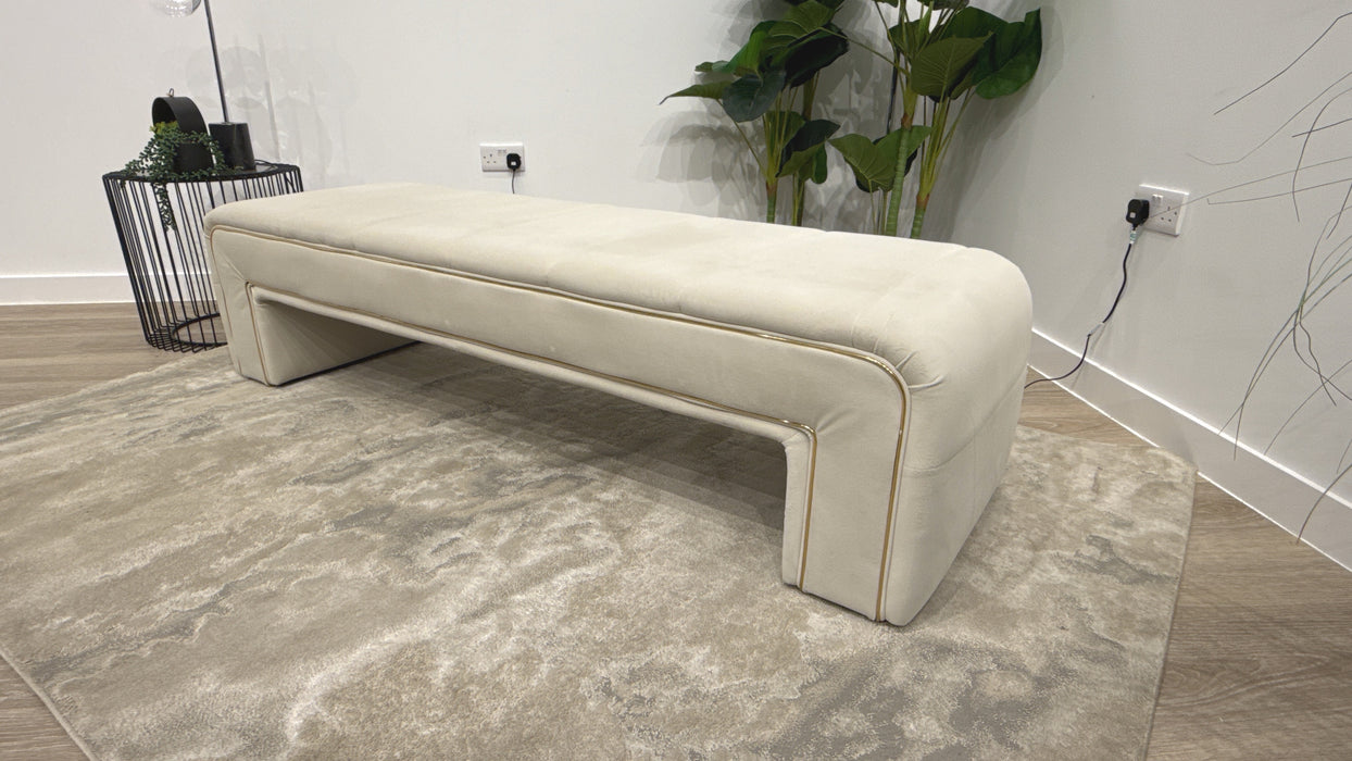 Sofology Oscar Large Bench Fabric Footstool in Super Matt Velvet Ecru