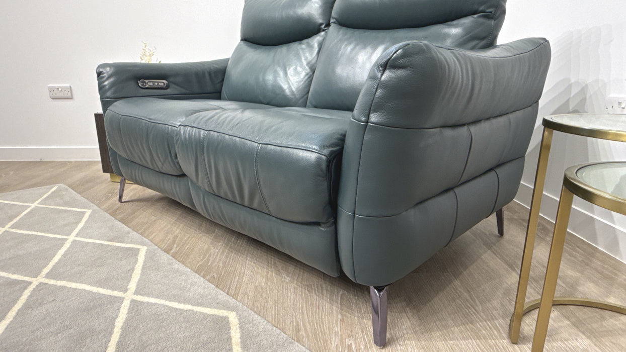 Sofology Renato Leather 2 Seater Power Recliner in Trusty Embossed Peacock