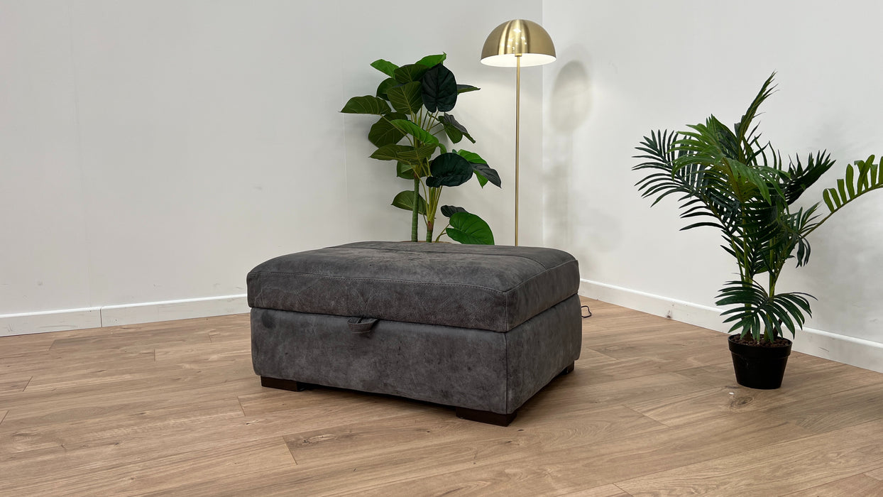 Mazzini Leather Storage Footstool - Utah Grey