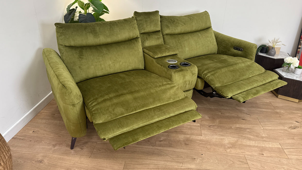 Sofology Renato Fabric 2.5 Seater Console Power Recliner in Heritage Velvet Olive
