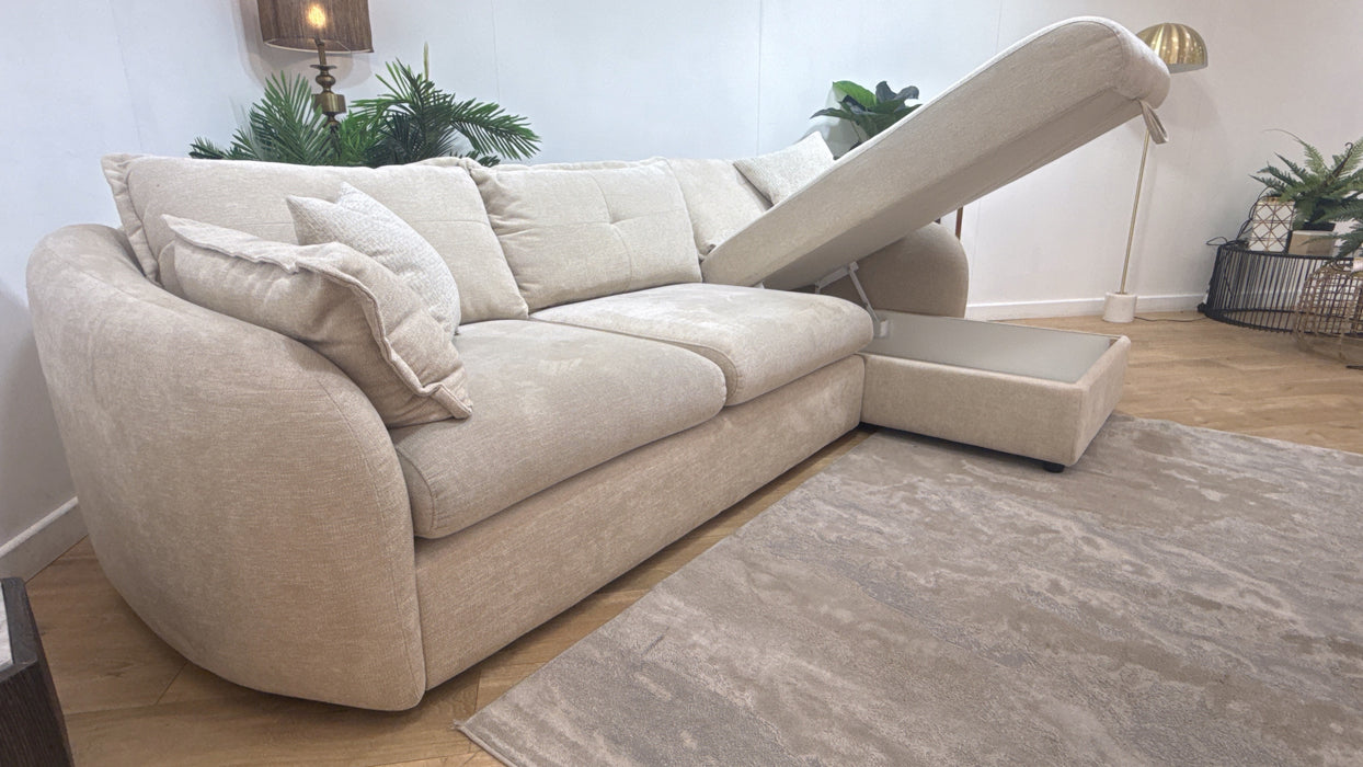 Sofology Portobello Fabric 3 Seater Chaise Sofabed Sprung Seats Storage Hybrid Pocket Mattress in Linen Look Chenille Natural Mix