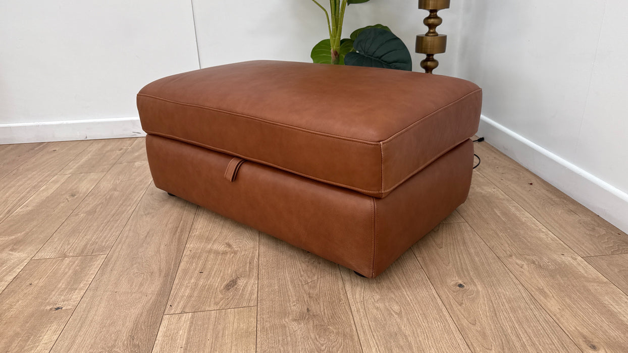 Sofology Retreat Leather Large Storage Footstool in Relaxed Soft Tan