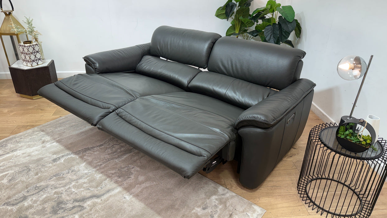 Sofology Hugo Leather 2.5 Seater Power Recliner/Headrest in Trusty Embossed Charcoal