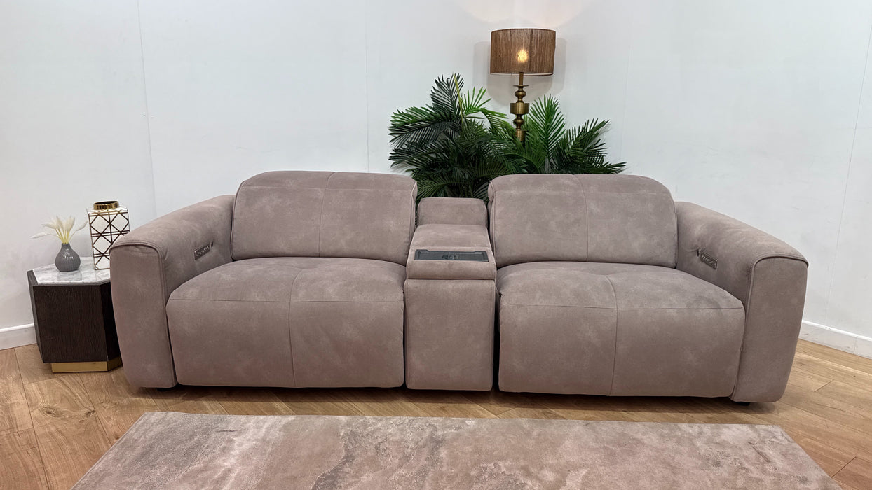 Sofology Riviera Fabric 2.5 Seater Console Power Recliner/Headrest Heated Seats in Lifestyle Flecked Nutmeg