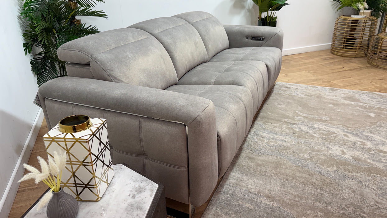 Sofology Marvella Fabric 3 Seater Power Recliner/Headrest Heated Seats in Lifestyle Nubuck Feel Stone