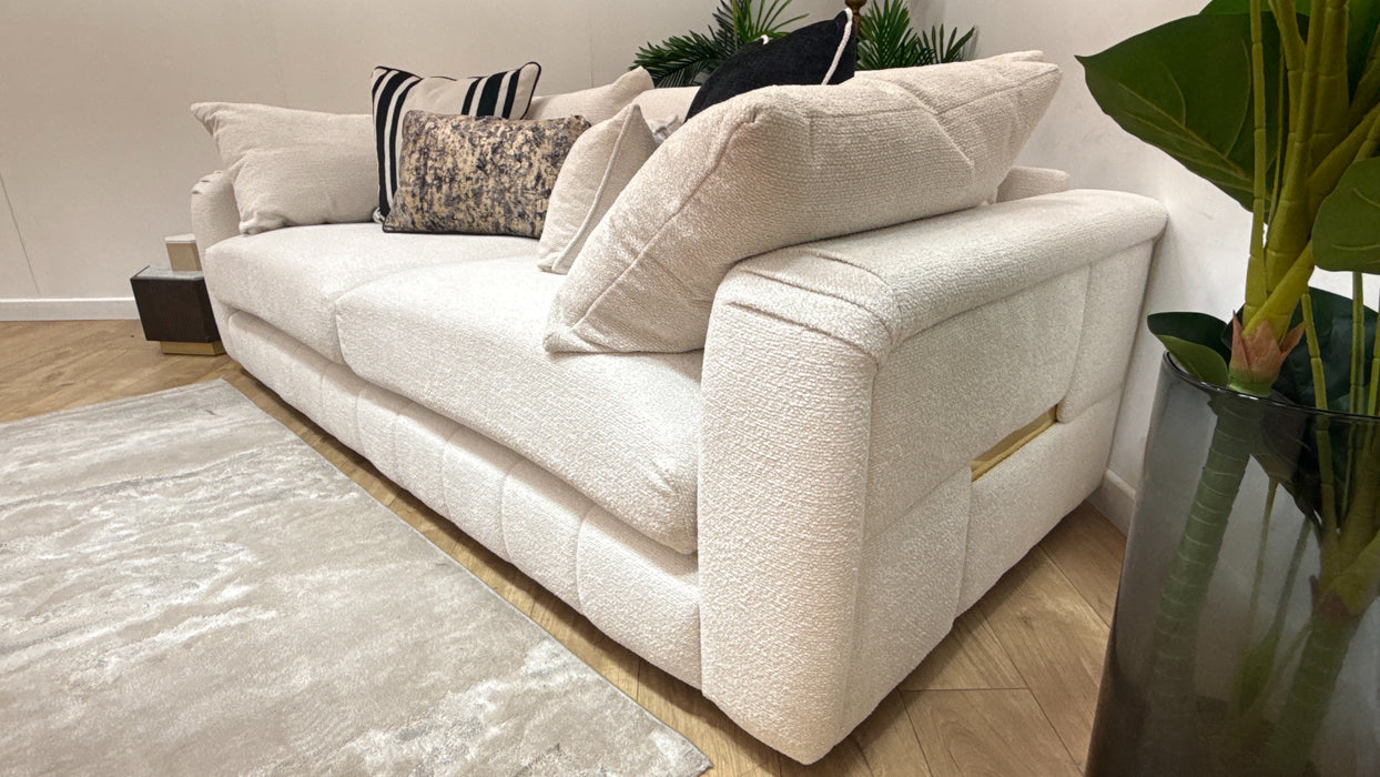 Sofology Westwood Fabric 4 Seater Gold Trim in Soft Boucle Ecru Mix