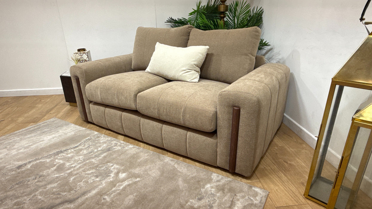 Sofology Soho Fabric 2 Seater Dark Wood Trim in Micro Boucle Mink/Natural Mix