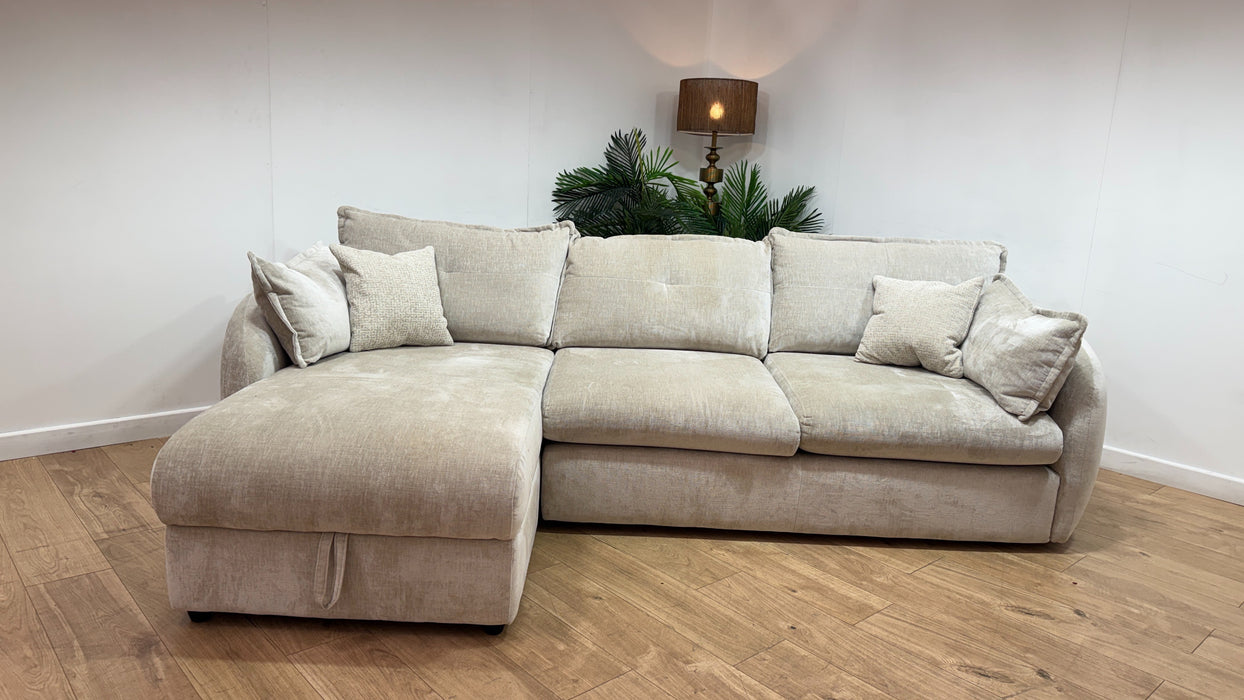 Sofology Portobello Fabric Chaise 3 Seater Sofabed Foam Seats Hybrid Pocket Mattress in Luxury Chenille Mist Mix