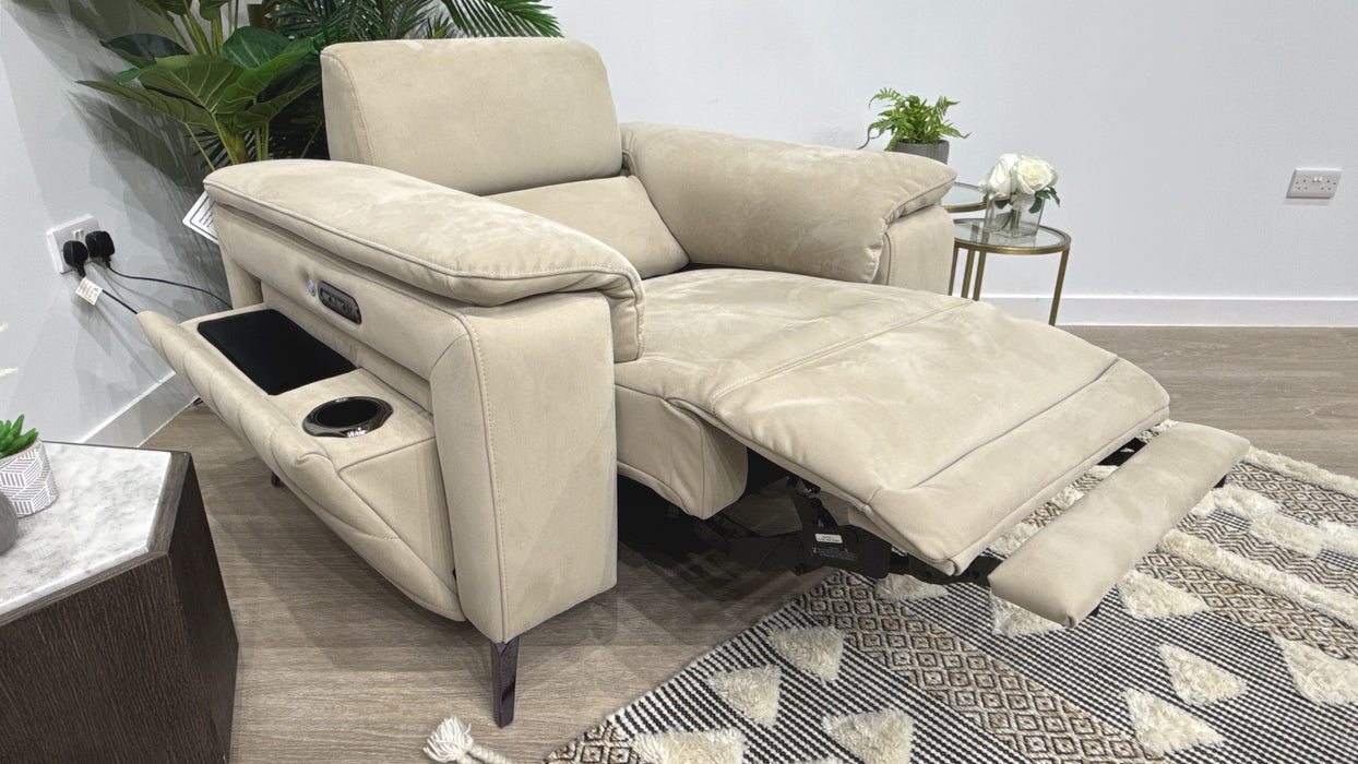 Sofology Fratelli Fabric Power Recliner + Power Headrest in Nubuck Feel Stone