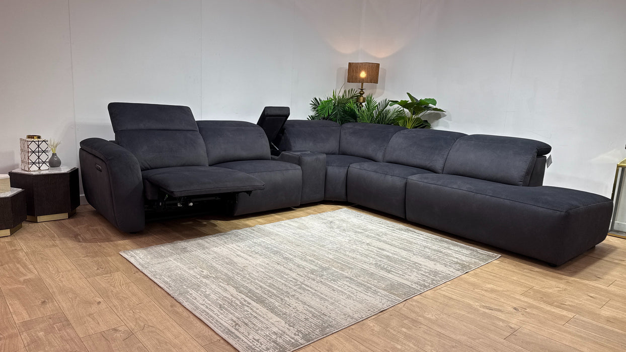 Sofology Fabric 3 Corner Console 1.5 Chaise Power Recliner/Headrest in Lifestyle Flecked Anthracite