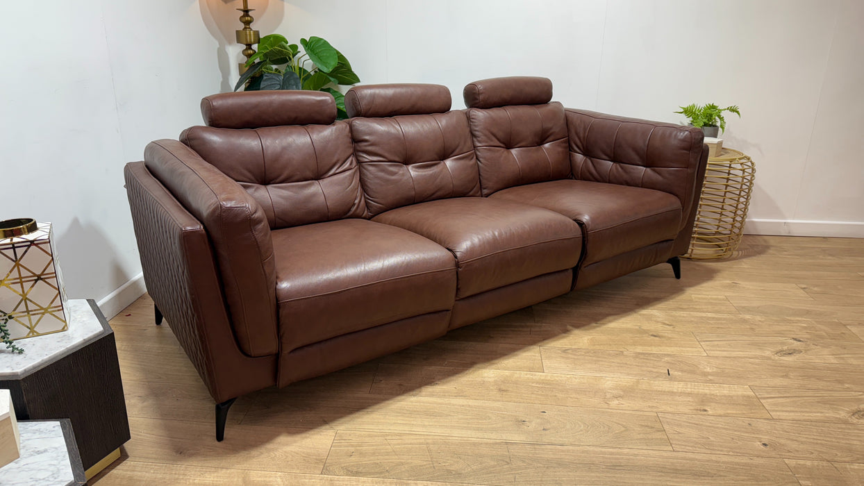 Sofology Muse Leather 3 Seater Power Recliner Supportive Headrest in Trusty Embossed Chestnut