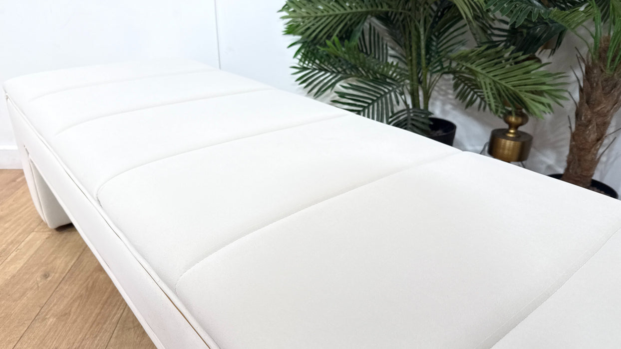 Sofology Oscar Fabric Large Bench Footstool Gold Trim in Super Matt Velvet Ecru