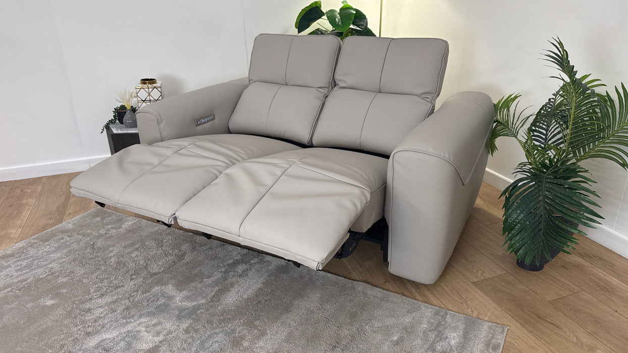 Sofology The Riviera Leather 2 Seater Power Recliner/Headrest in Trusty Super Matt Cloud Grey