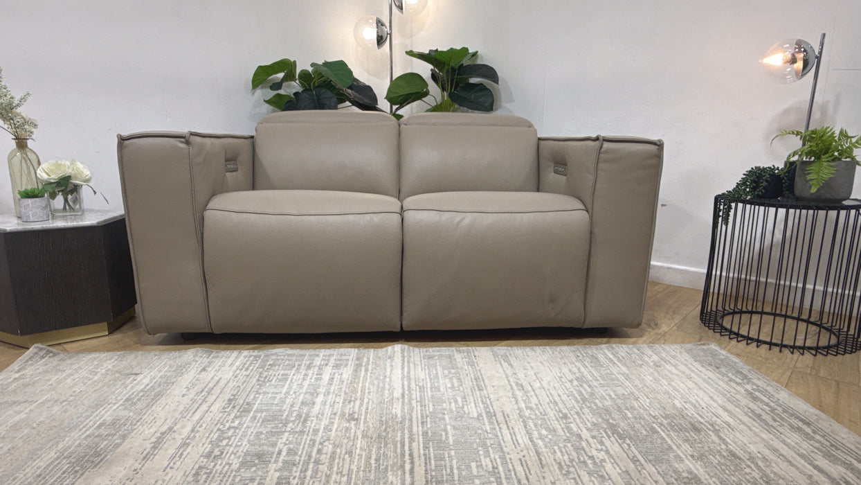 Sofology Horizon Leather 2 Seater Power Recliner/Headrest in Trusty Embossed Stone