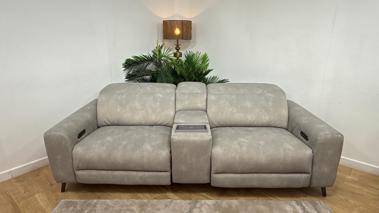 Sofology Allure Fabric 2.5 Seater Screen Console Power Recliner/Headrest Heated Seats Lumbar Support Speakers in Lifestyle Flecked Stone