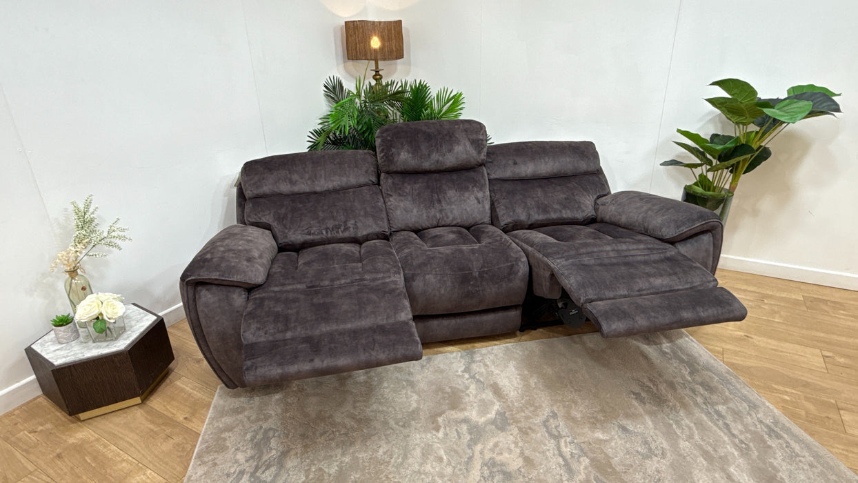 Sofology Radleigh Fabric 3 Seater Power Recliner x 3 in Washed Velvet Charcoal