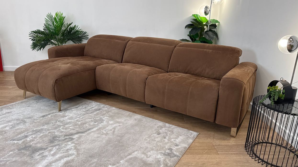 Sofology Marvella Fabric Chaise 4 Seater Power Recliner/Headrest in Lifestyle Nubuck Feel Pecan