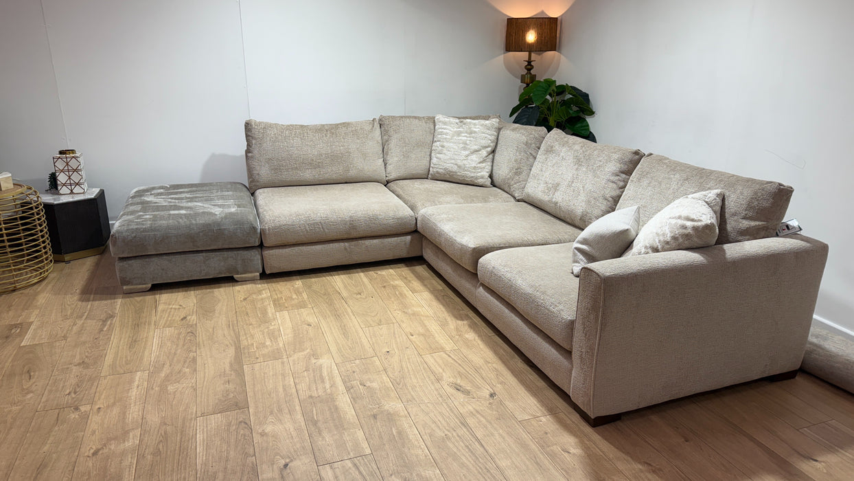 Sofology Majestica Fabric Chaise 1 Corner 3 in Teddy Chenille Natural Mix