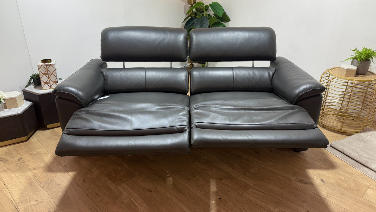 Sofology Hugo Leather 2.5 Seater Power Recliner/Headrest in Trusty Embossed Charcoal