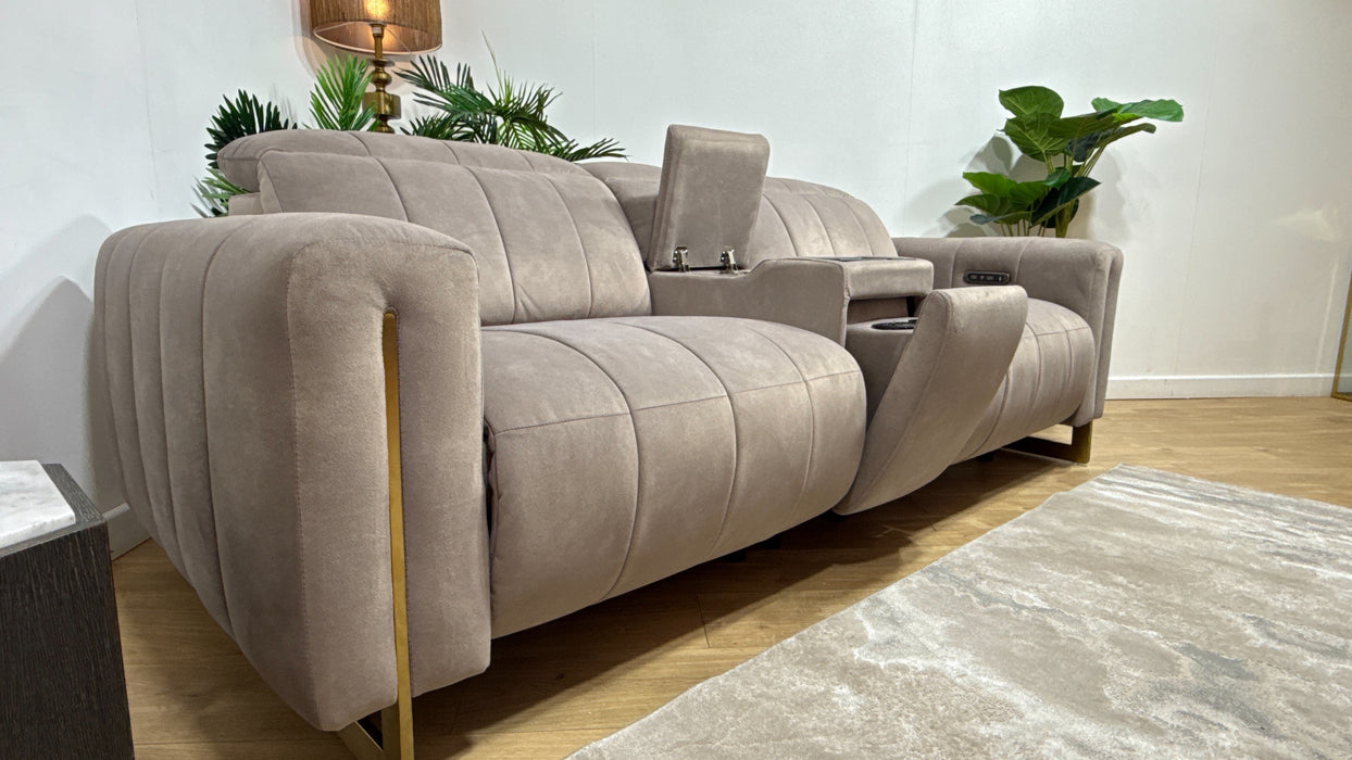 Sofology Paramount Fabric 2.5 Seater Console Power Recliner/Headrest Speakers in Lifestyle Flecked Nutmeg