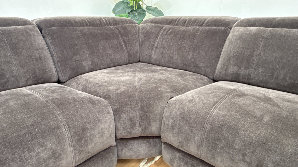 Sofology Allure Fabric 1.5 Corner 3 Power Recliner/Headrest Heated Seats Speakers in Relaxed Chenille Raisin