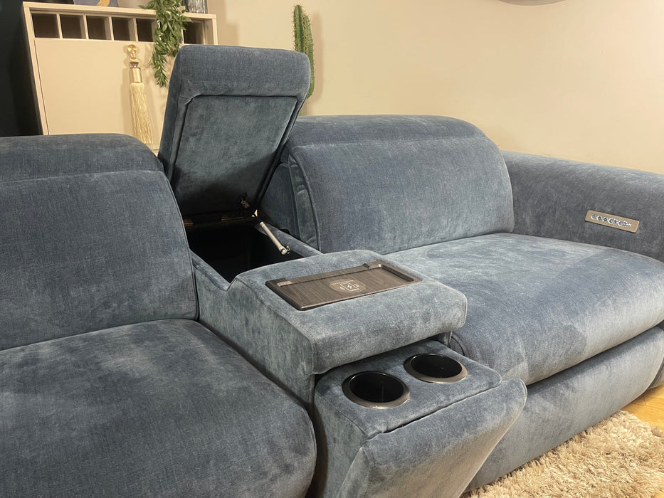 Plaza Fabric 2.5 Seater Relaxed Chenille Denim Power Recliner Power Headrest & Smart Console (WA2)