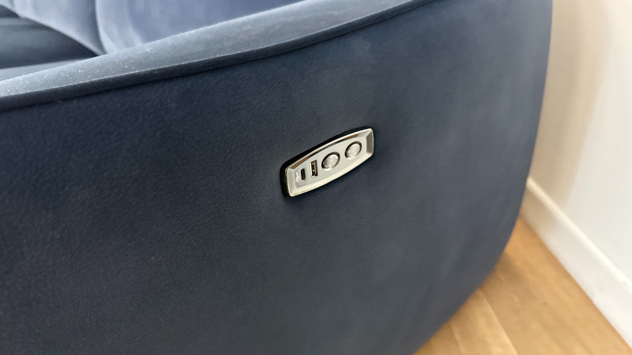 Sofology The Serene Fabric Chaise 3 Seater Power Recliner in Lifestyle Mottled Navy Blue