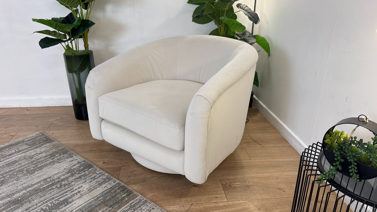 Sofology The Oscar Fabric Swivel Chair in Super Matt Velvet Ecru Mix