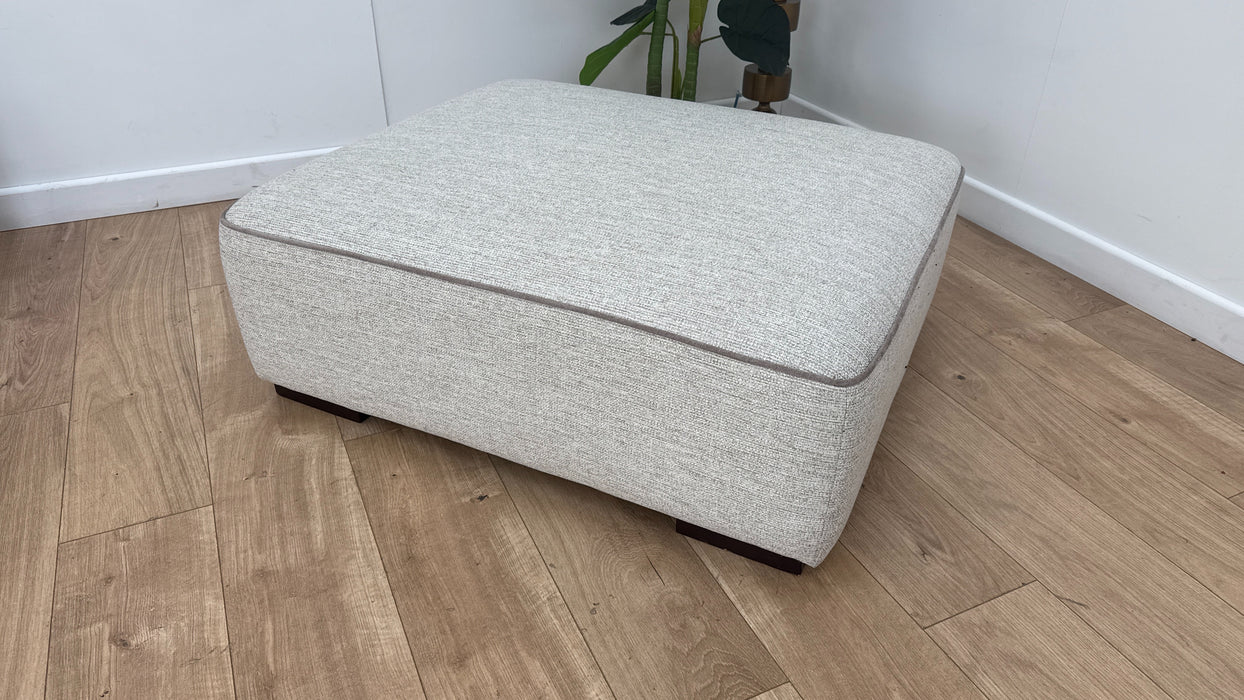 Sofology Russo Fabric Designer Footstool in Lustre Weave Contrast Piping Natural Mix